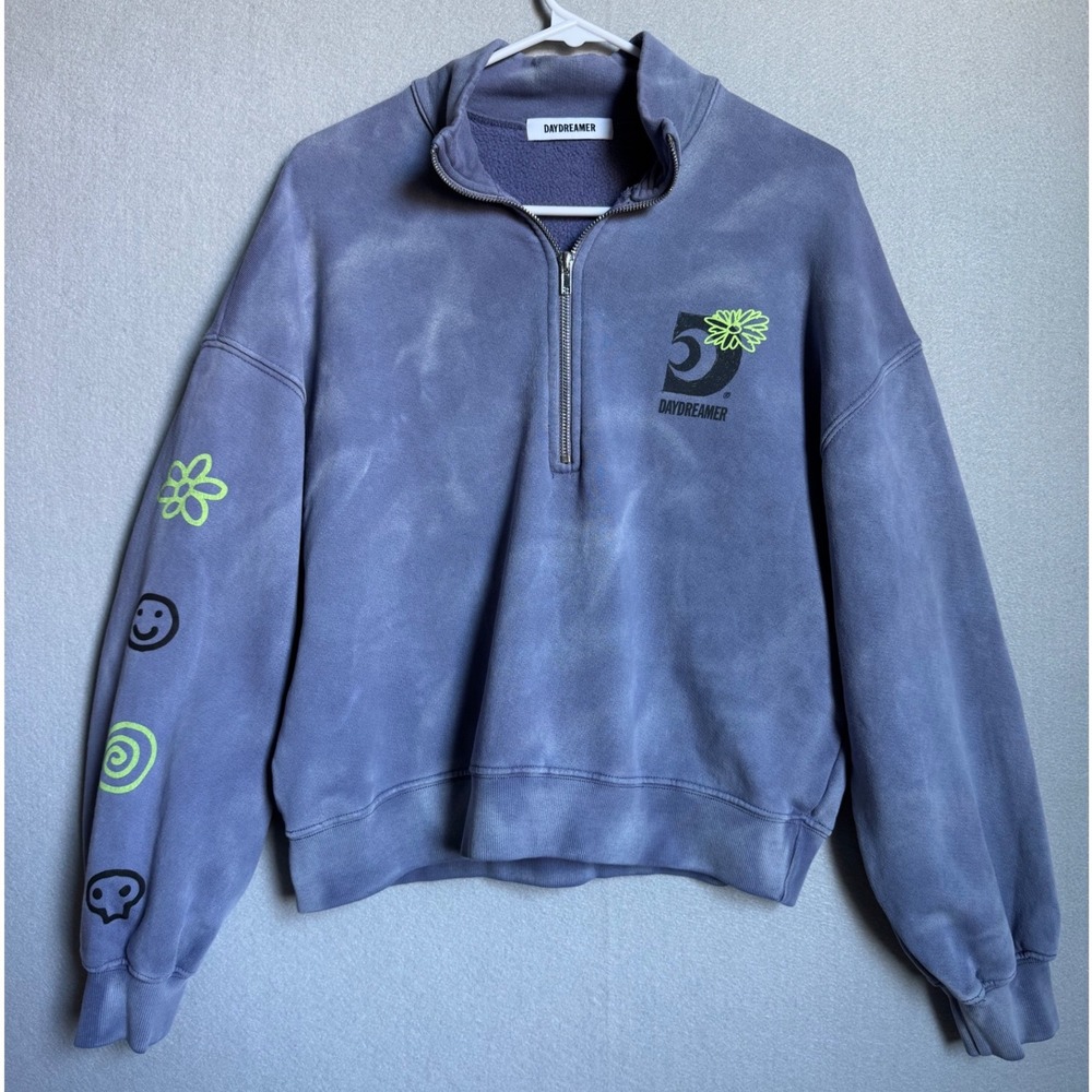 Daydreamer Blue Cloud Wash Quarter Zip Womens XS Anti Everything Graphic Fleece